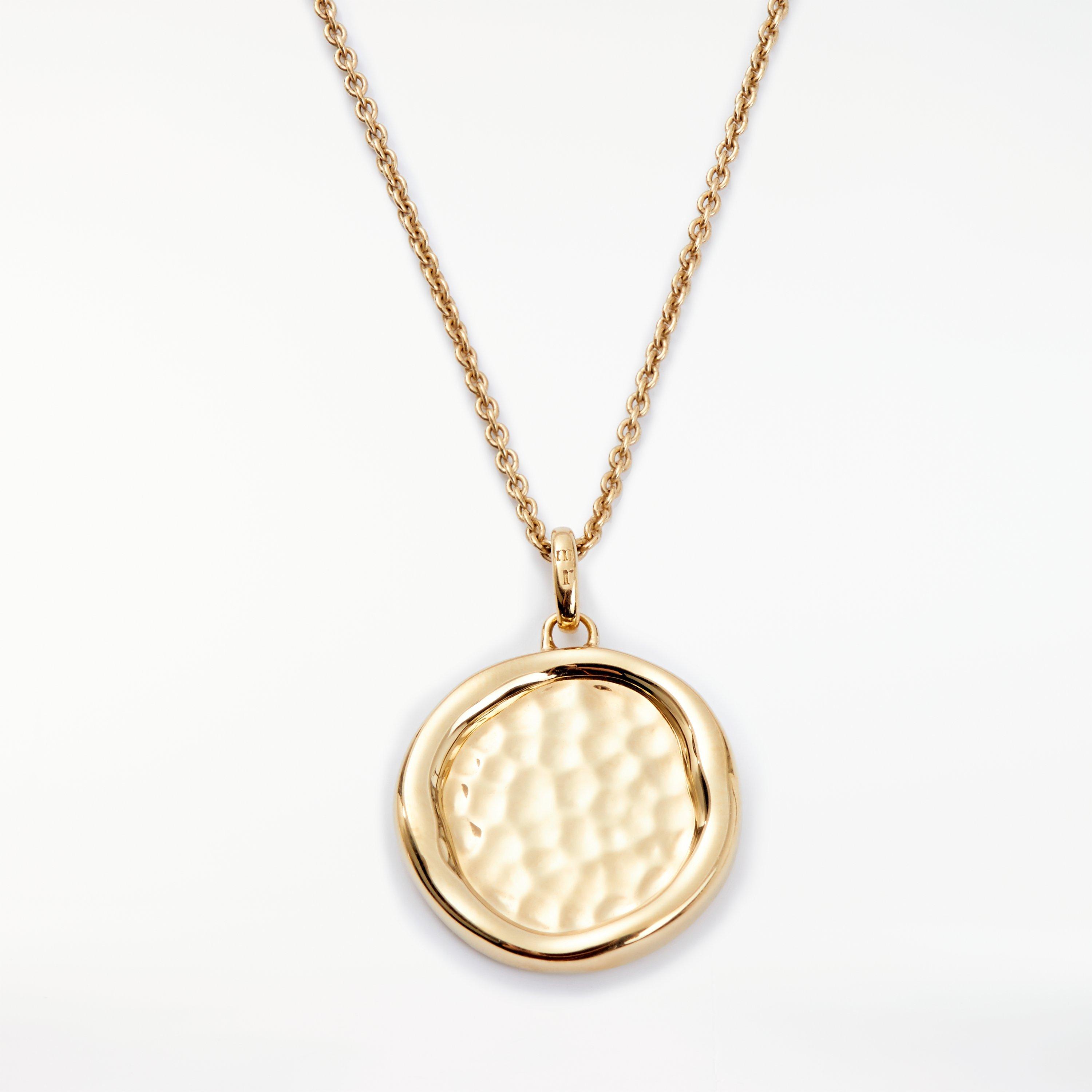 Product image 1 of 4, which shows John Lewis Hammered Disc Pendant Necklace, Gold