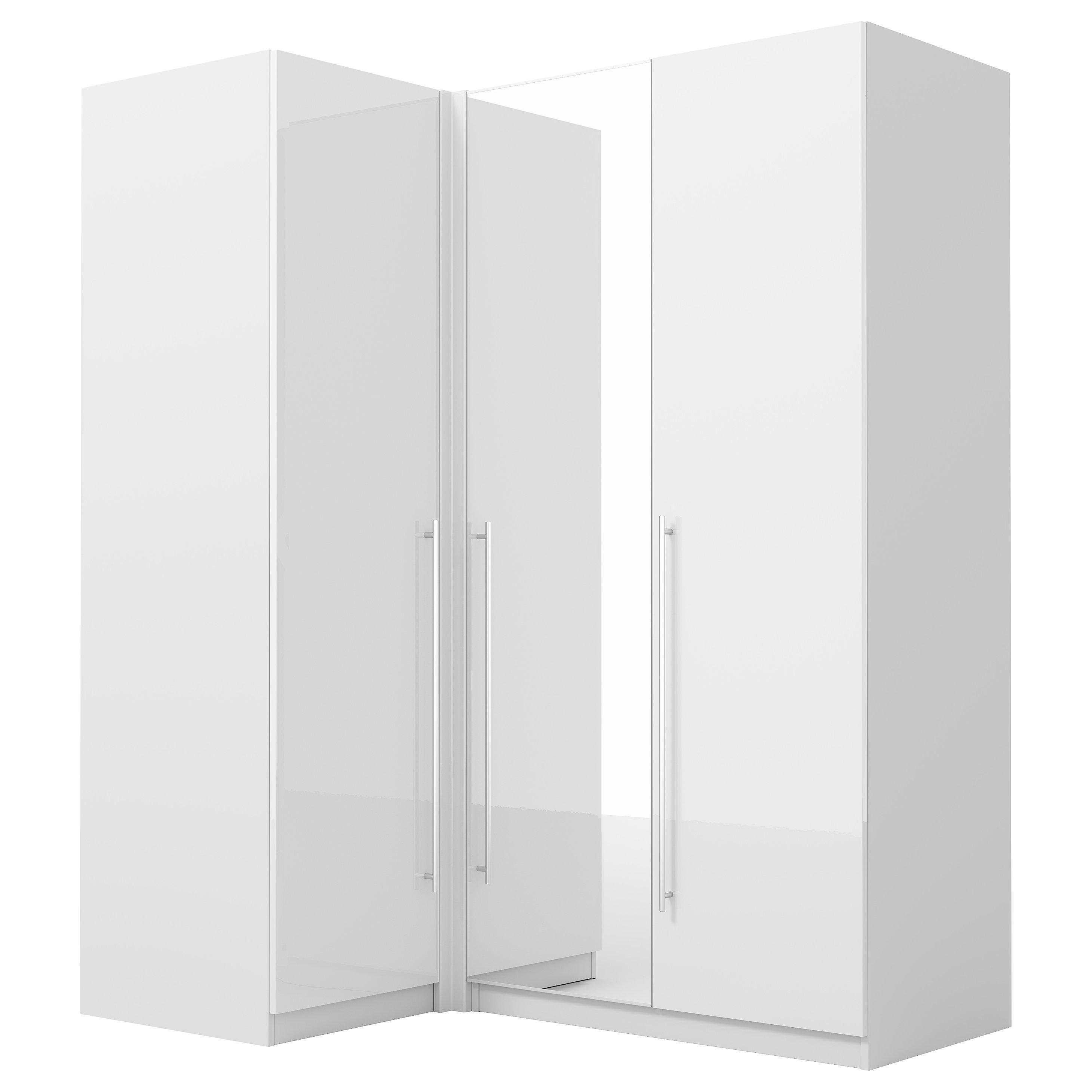 John Lewis ANYDAY Mix it Long T-Bar Handle Mirrored Corner Wardrobe, Gloss White/Matt White