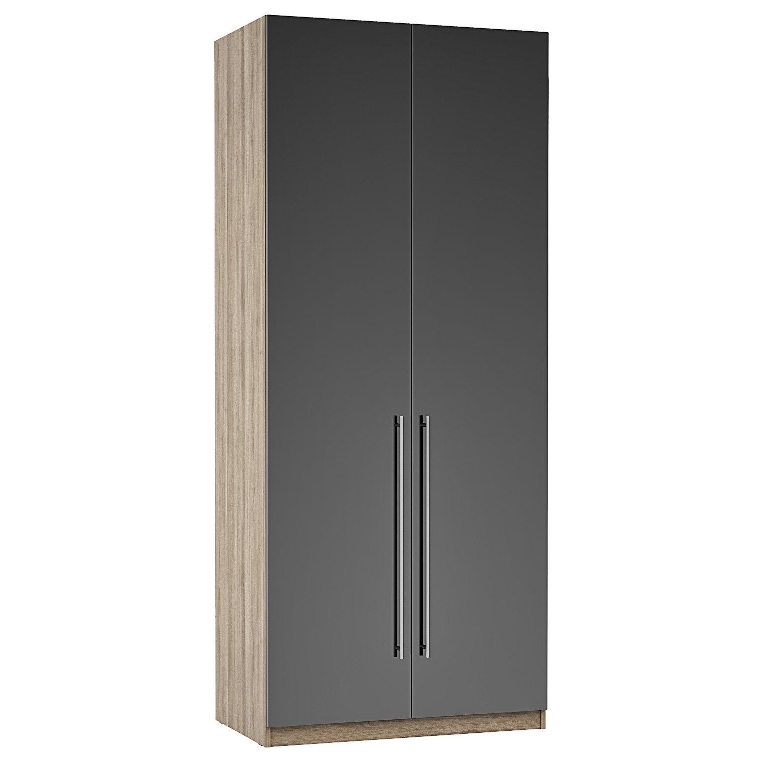 John Lewis ANYDAY Mix It Tall Double Wardrobe, Long T-Bar Handles, Gloss Steel/Grey Ash