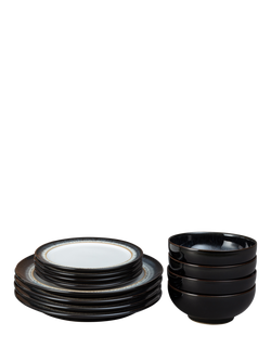 Denby Halo Stoneware Dinnerware Set, 12 Piece, Black/Multi, Black/Multi