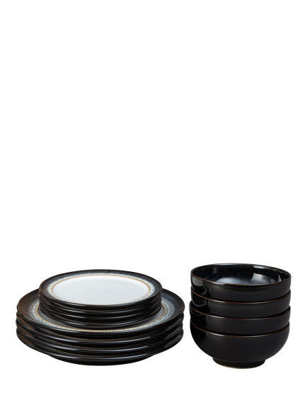 Denby Halo Stoneware Dinnerware Set, 12 Piece, Black/Multi, Black/Multi