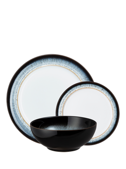 Denby Halo Stoneware Dinnerware Set, 12 Piece, Black/Multi - view 2, Black/Multi