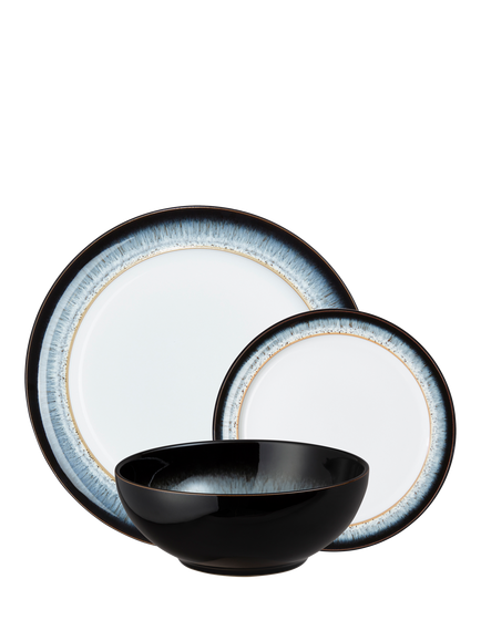 Denby Halo Stoneware Dinnerware Set, 12 Piece, Black/Multi - view 2, Black/Multi