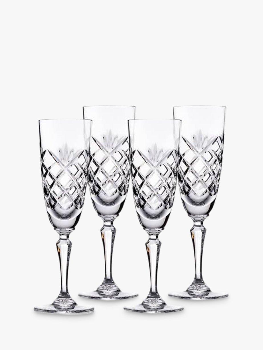 Stuart Crystal York Cut Glass Flutes, Clear, Set of 4
