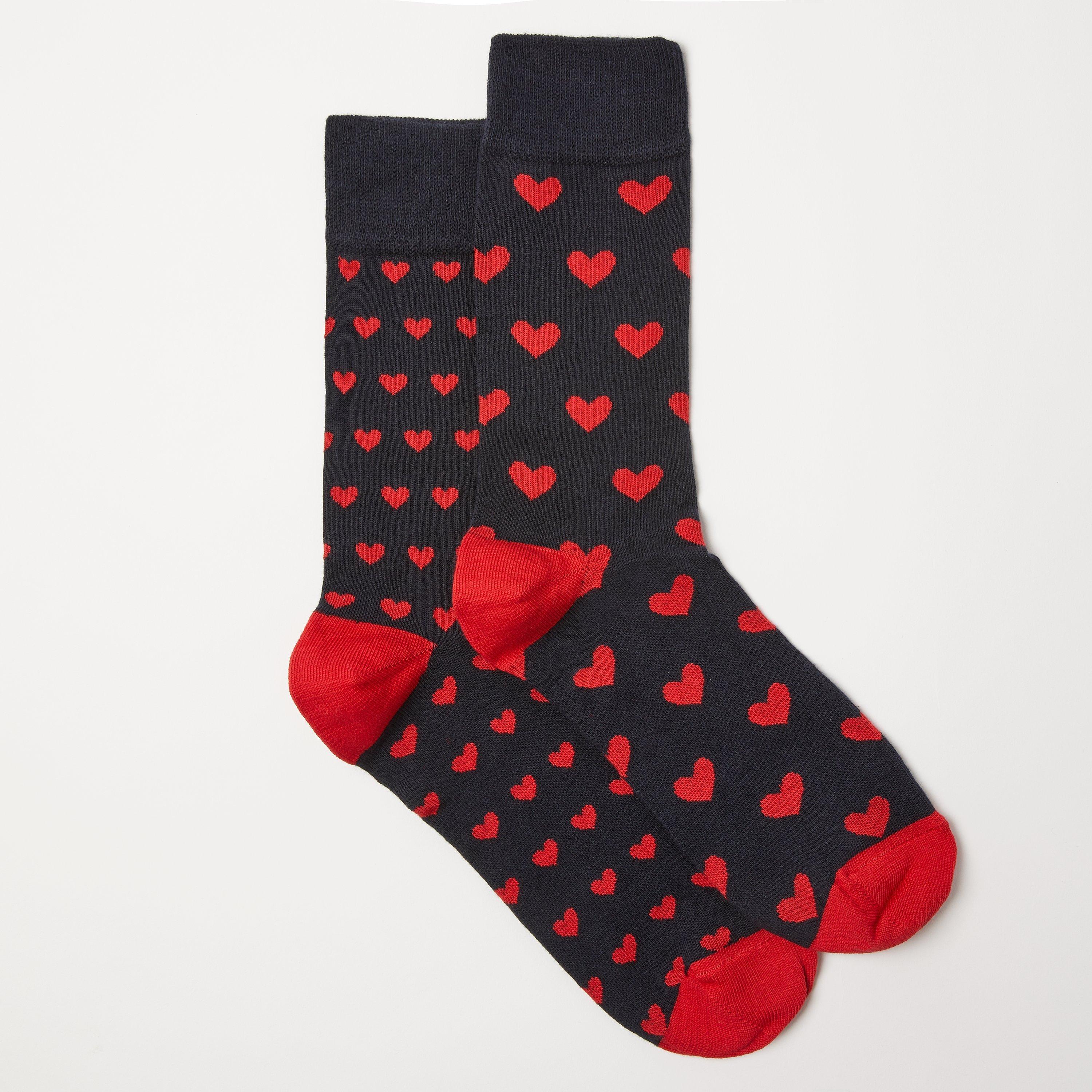 John Lewis & Partners Heart Socks, Pack of 2, One Size, Navy/Red