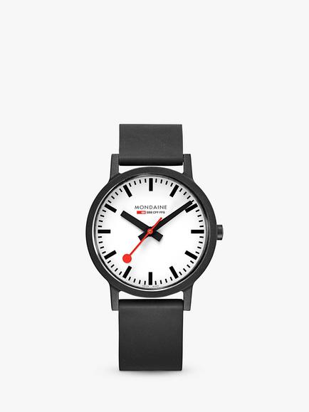 Mondaine MS1.41110.RB Unisex Essence 41mm Rubber Strap Watch, Black/White, Black/White Ms1.41110.rb