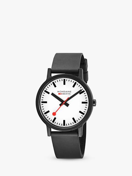Mondaine MS1.41110.RB Unisex Essence 41mm Rubber Strap Watch, Black/White - view 2, Black/White Ms1.41110.rb