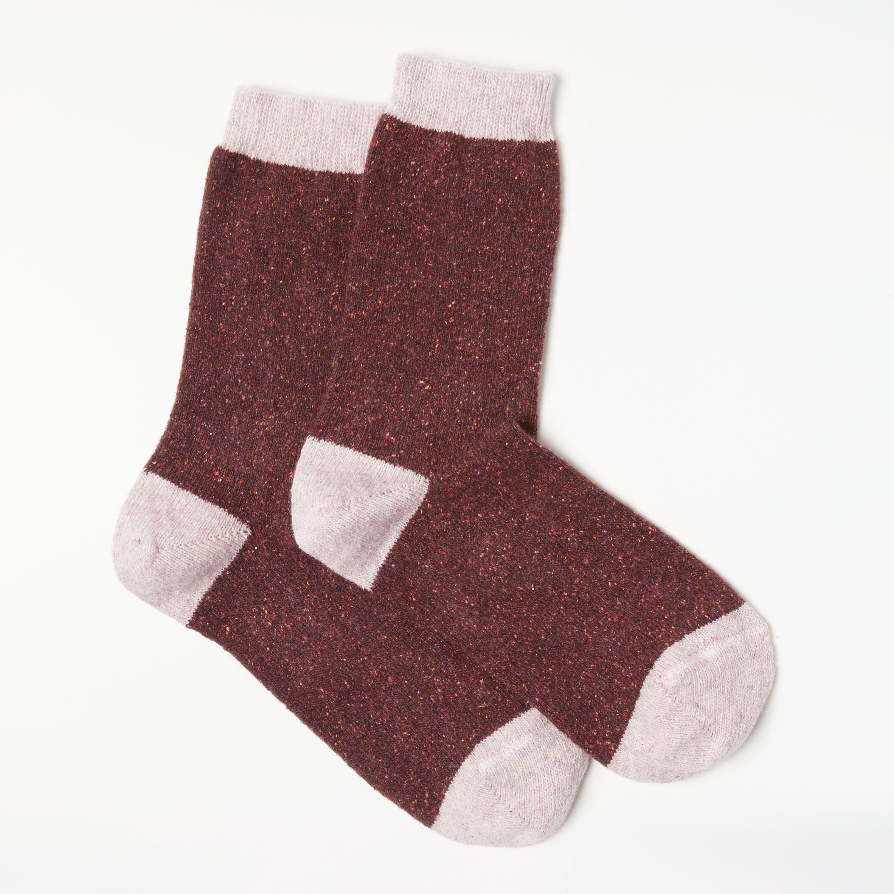 John Lewis & Partners Wool and Silk Blend Ankle Socks, Burgundy/Pink