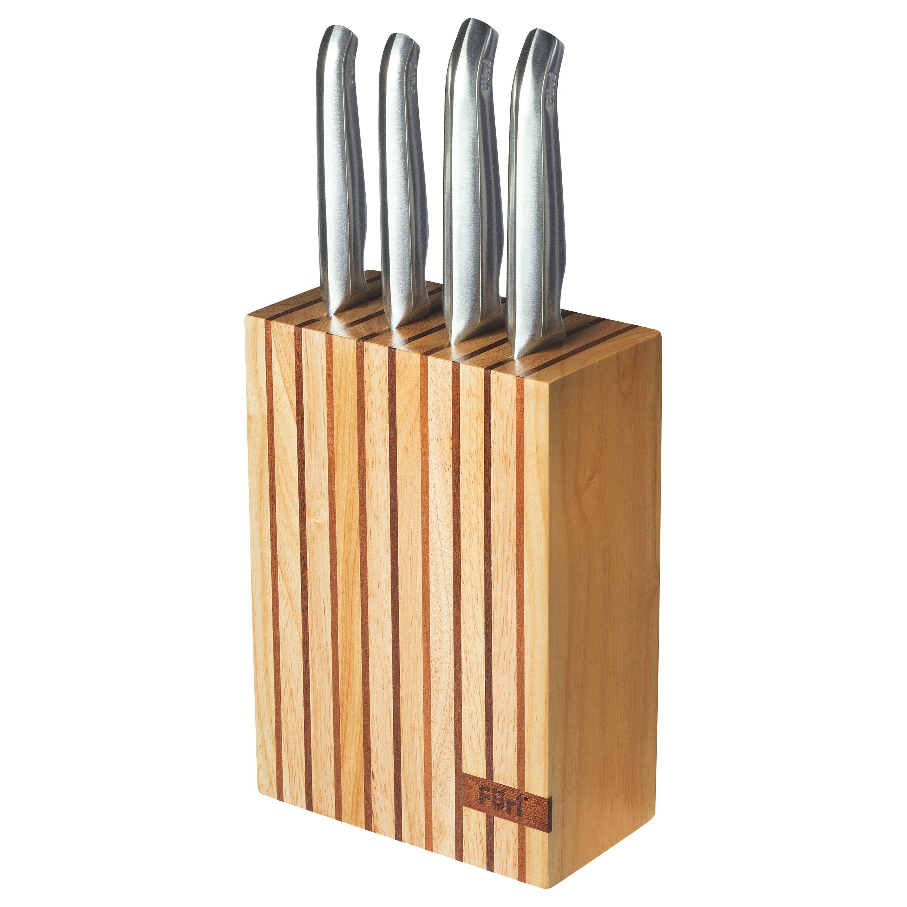 Furi Pro Wooden Knife Block with Knives, 4 Pieces