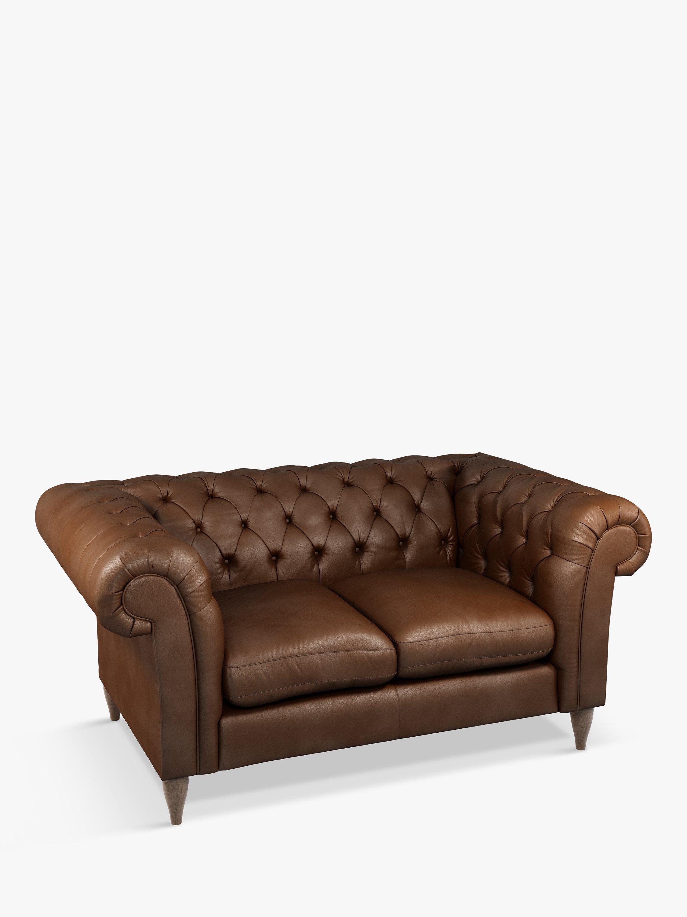 John Lewis OUTLET - Cromwell Chesterfield Small 2 Seater Leather Sofa, Dark Leg, Contempo Castanga - Like New