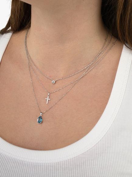 E.W Adams 18ct White Gold Solitaire Diamond Pendant Necklace - view 2, Silver