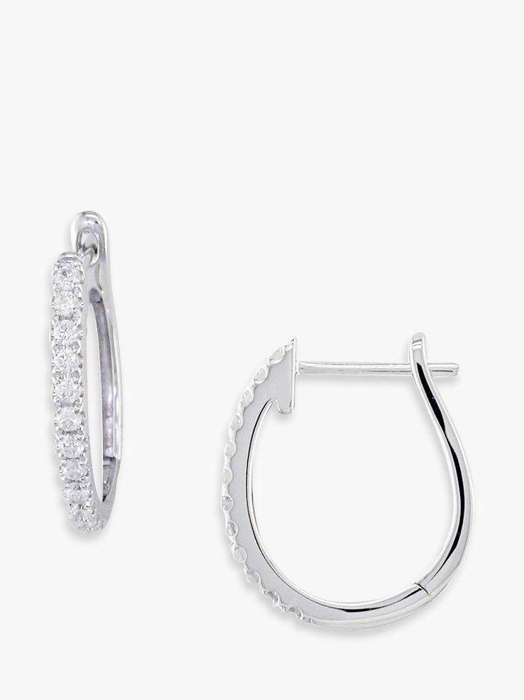 Product image 1 of 3, which shows E.W Adams 18ct White Gold Diamond Hoop Earrings