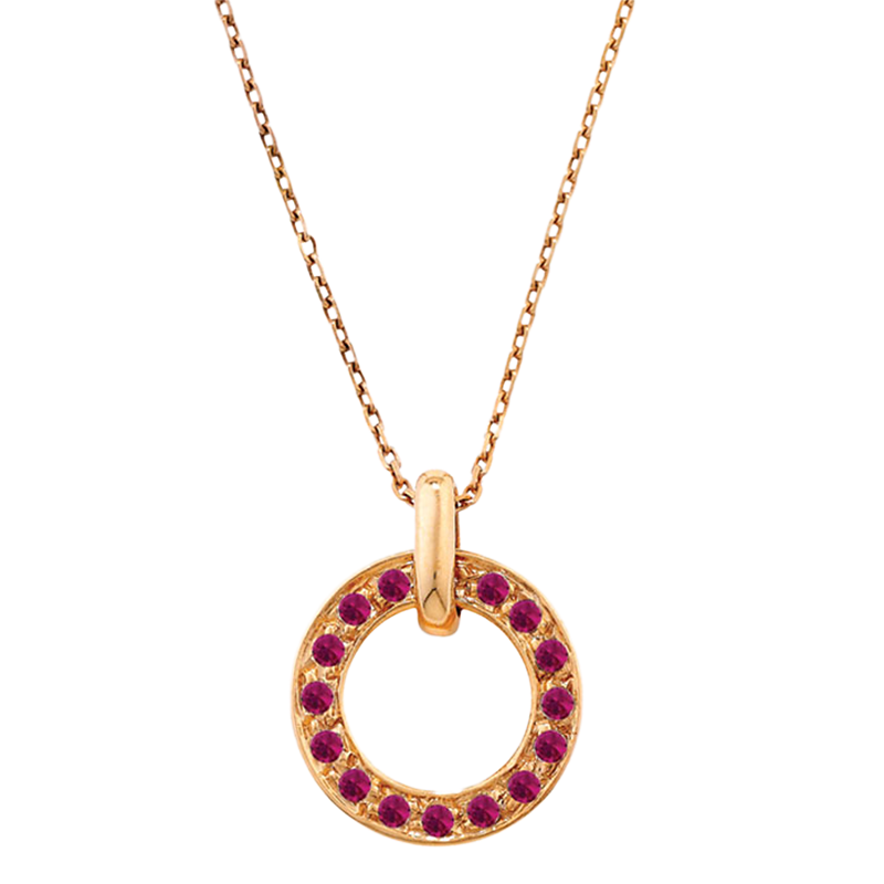 Product image 1 of 3, which shows London Road 9ct Rose Gold Meridian Ruby Circle Pendant Necklace