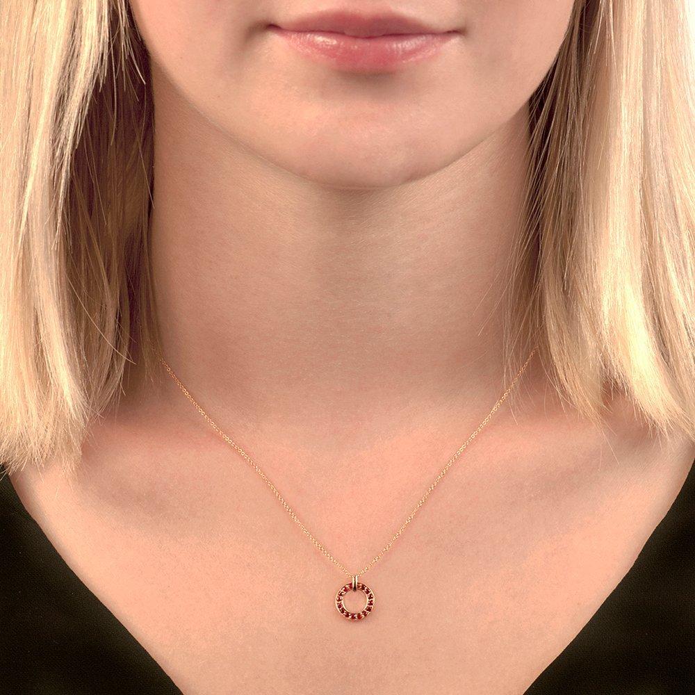 Product image 2 of 3, which shows London Road 9ct Rose Gold Meridian Ruby Circle Pendant Necklace