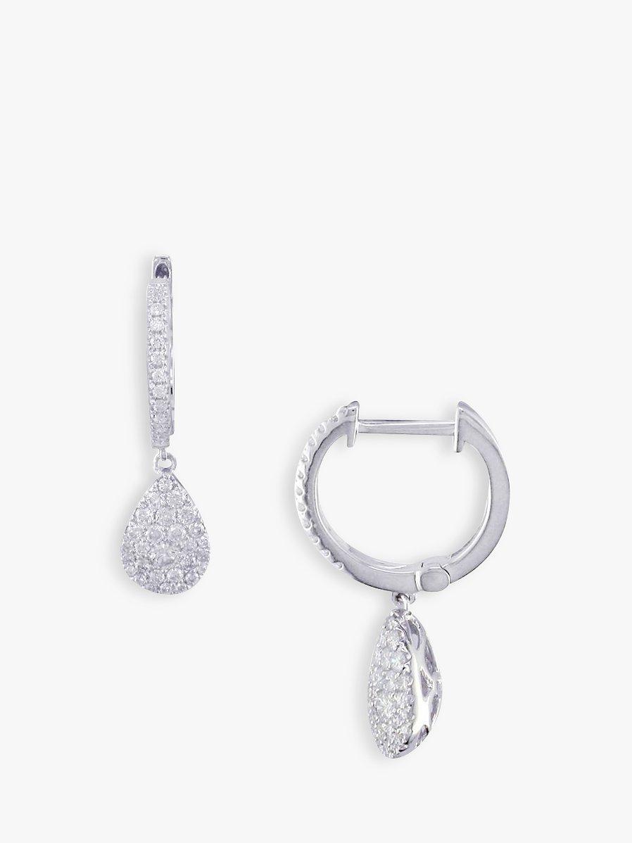 Product image 1 of 4, which shows E.W Adams 18ct White Gold Diamond Pear Drop Hoop Earrings