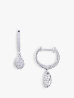 E.W Adams 18ct White Gold Diamond Pear Drop Hoop Earrings, Silver
