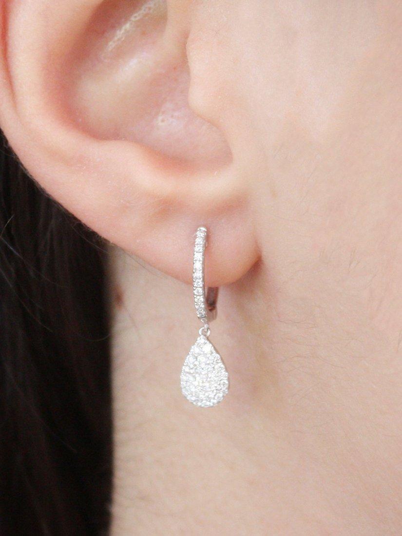 Product image 4 of 4, which shows E.W Adams 18ct White Gold Diamond Pear Drop Hoop Earrings