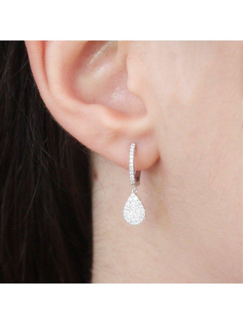 Product image 3 of 4, which shows E.W Adams 18ct White Gold Diamond Pear Drop Hoop Earrings