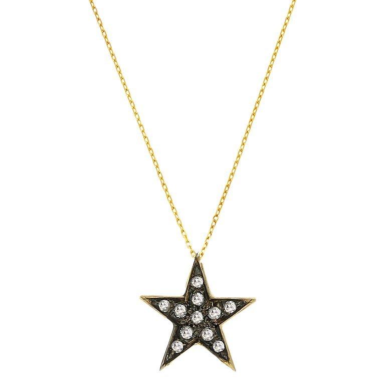 Product image 1 of 4, which shows London Road 9ct Gold Portobello Starry Night Diamond Pave Star Pendant Necklace, Gold/Black