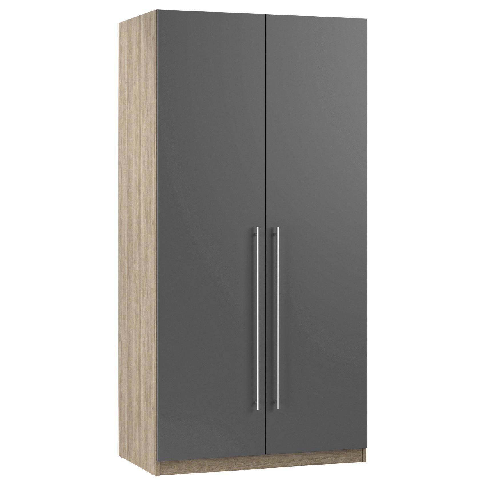 John Lewis ANYDAY Mix it Long T-bar Handle Double Wardrobe, Matt Graphite Slab/Grey Ash