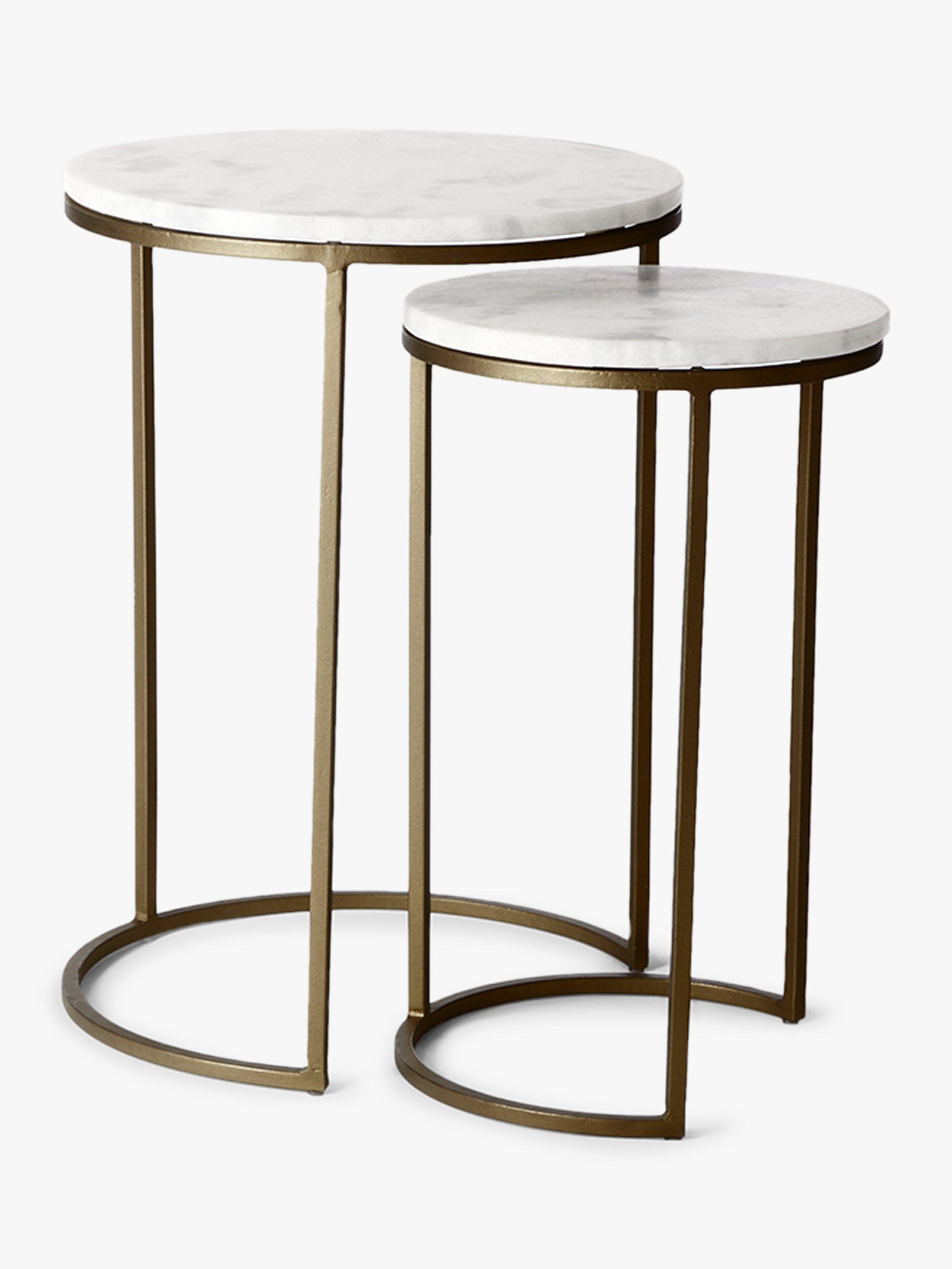 west elm Round Marble Nesting Side Table, White/Burnished Bronze