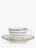 John Lewis Harbour Striped Stoneware Cup & Saucer, 225ml, White/Blue