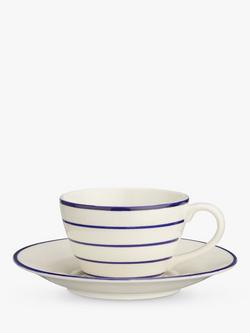 John Lewis Harbour Striped Stoneware Cup & Saucer, 225ml, White/Blue, White/Blue