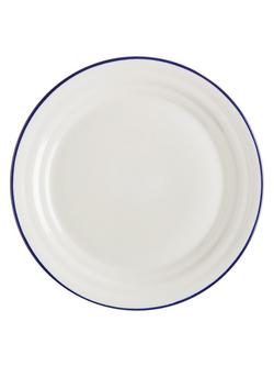 John Lewis Harbour Blue Rim Stoneware Dinner Plate, 28.5cm, White/Blue, White/Blue