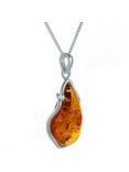 Be-Jewelled Pear Amber Pendant Necklace, Cognac