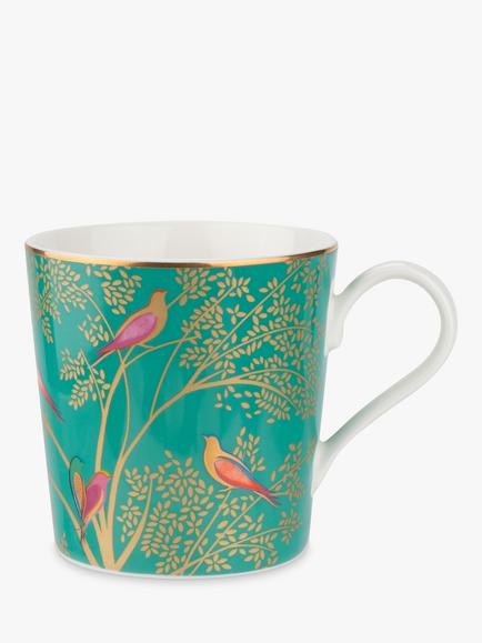 Sara Miller Chelsea Collection Birds Mug, 340ml, Green, Green