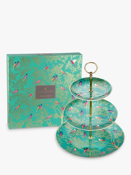 Sara Miller Chelsea Collection Fine China 3-Tier Cake Stand, Green - view 2, Green