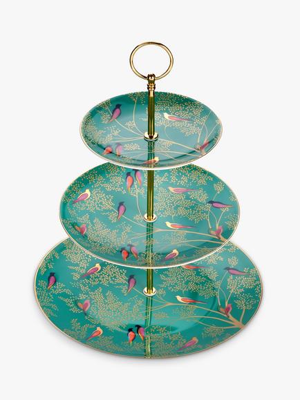 Sara Miller Chelsea Collection Fine China 3-Tier Cake Stand, Green, Green