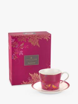 Sara Miller Chelsea Collection Birds Cup and Saucer, 200ml, Pink - view 2, Pink