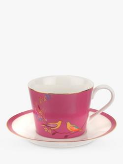 Sara Miller Chelsea Collection Birds Cup and Saucer, 200ml, Pink, Pink