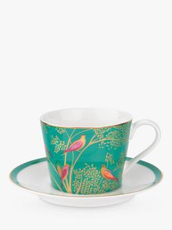 Sara Miller Chelsea Collection Birds Cup and Saucer, 200ml, Green, Green