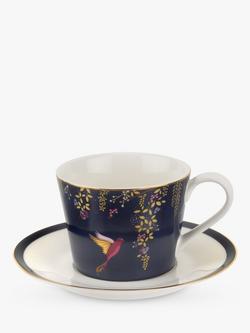 Sara Miller Chelsea Collection Hummingbirds Cup and Saucer, 200ml, Navy, Navy