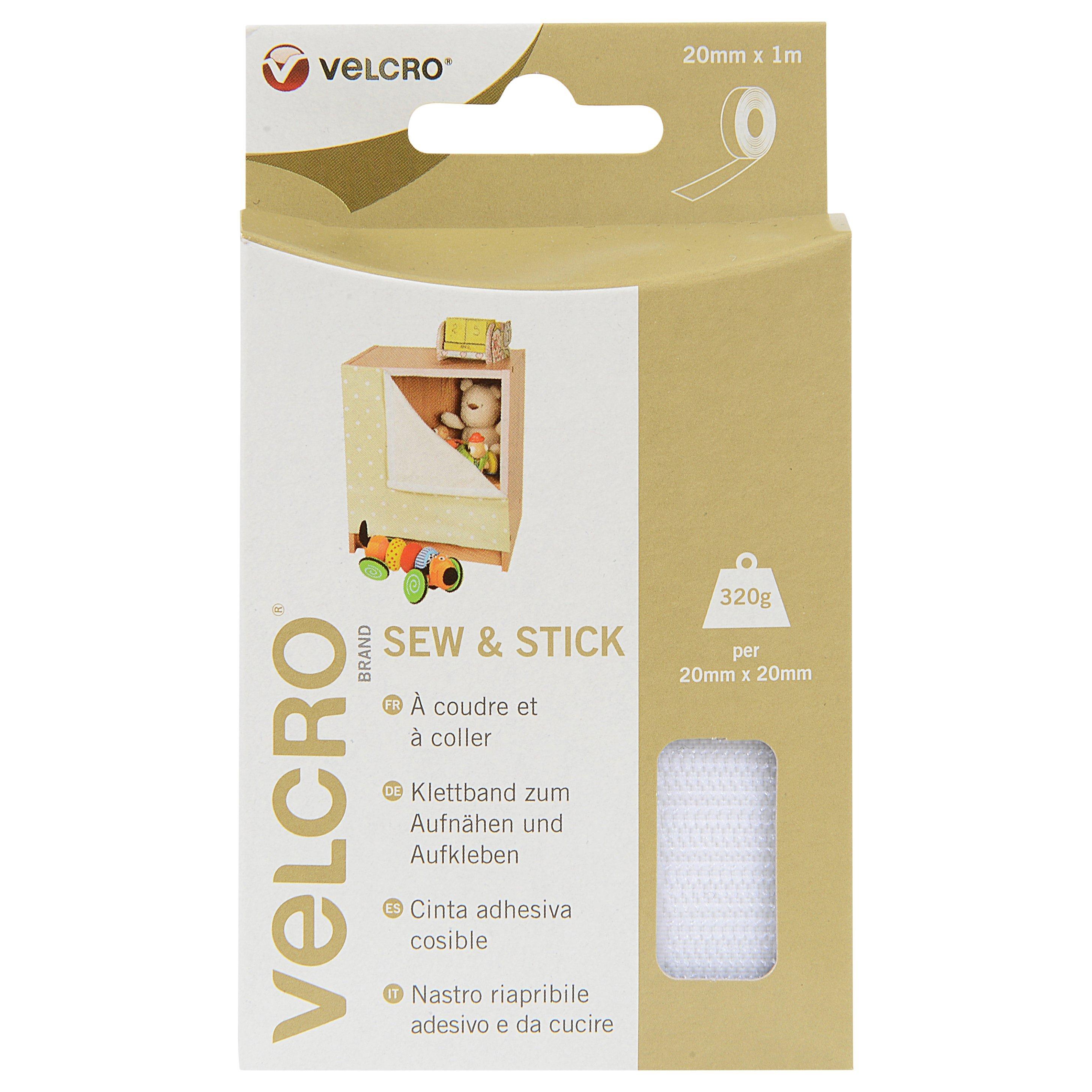 VELCRO® Brand Sew And Stick Tape, 20mm x 1m, White