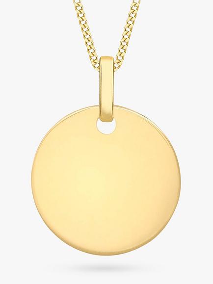 IBB Personalised 9ct Gold Disc Initial Pendant Necklace, Yellow Gold