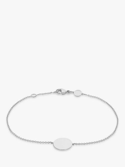 IBB Personalised 9ct Gold Disc Initial Chain Bracelet, White Gold