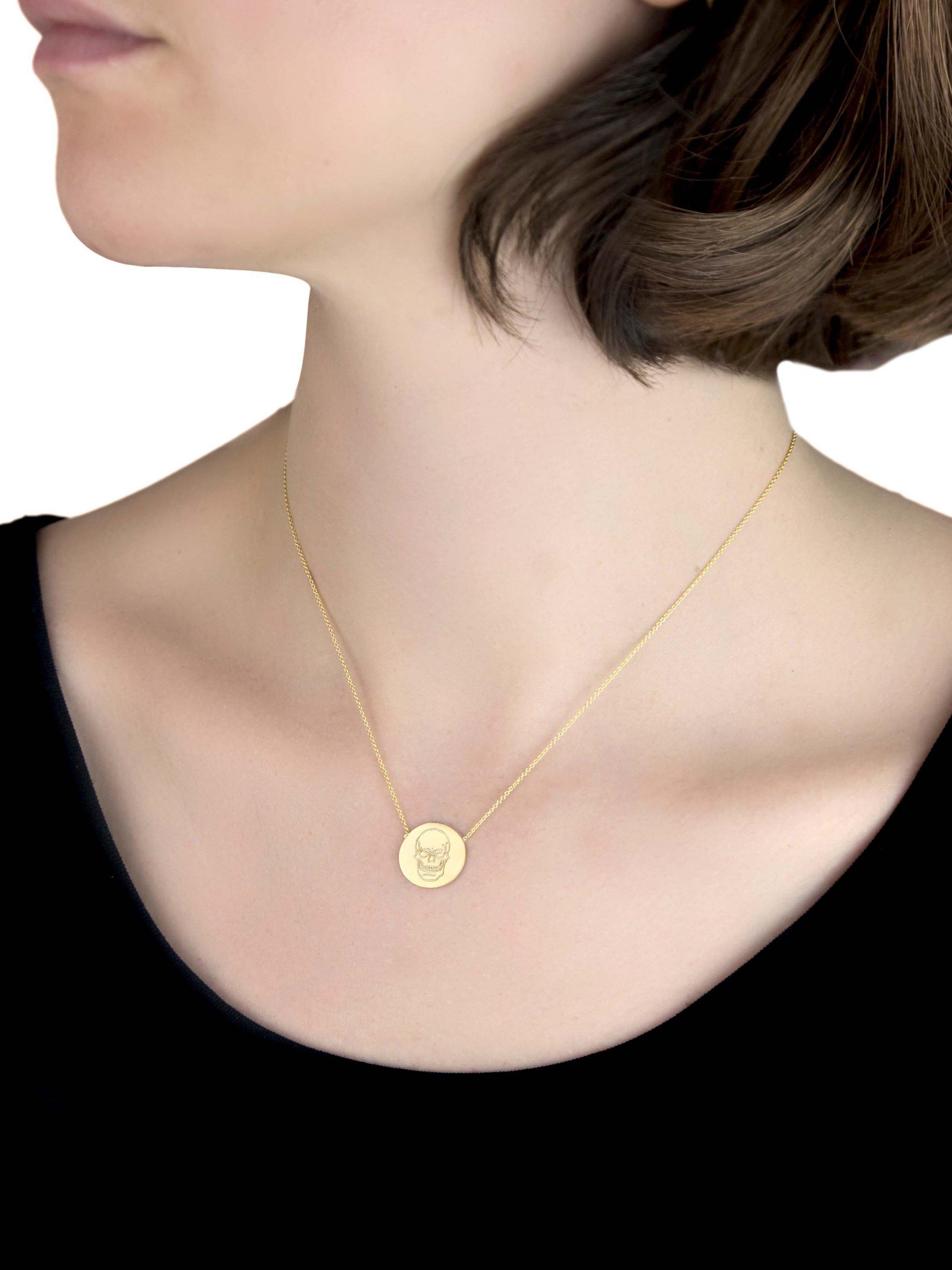 Product image 4 of 7, which shows IBB Personalised Round Disc Pendant Necklace, Gold
