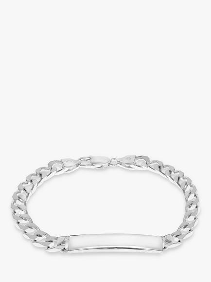 IBB Personalised Sterling Silver ID Curb Chain Bracelet, Silver, Silver