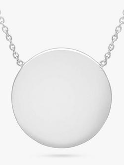 IBB Personalised Round Disc Pendant Necklace, Silver