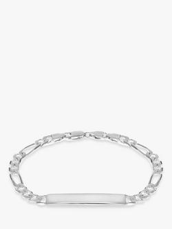 IBB Personalised Sterling Silver ID Figaro Chain Bracelet, Silver, Silver