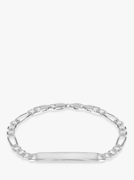 IBB Personalised Sterling Silver ID Figaro Chain Bracelet, Silver, Silver