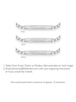 IBB Personalised Sterling Silver ID Figaro Chain Bracelet, Silver - view 2, Silver