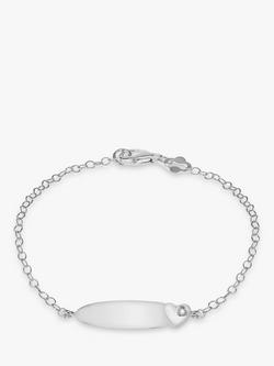 IBB Personalised Sterling Silver Children's ID and Cubic Zirconia Heart Bracelet, Silver, Silver