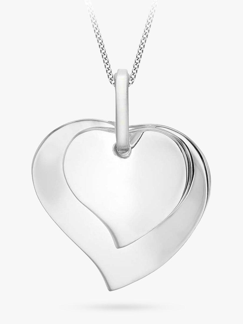 IBB Personalised Sterling Silver Double Heart Necklace, Silver