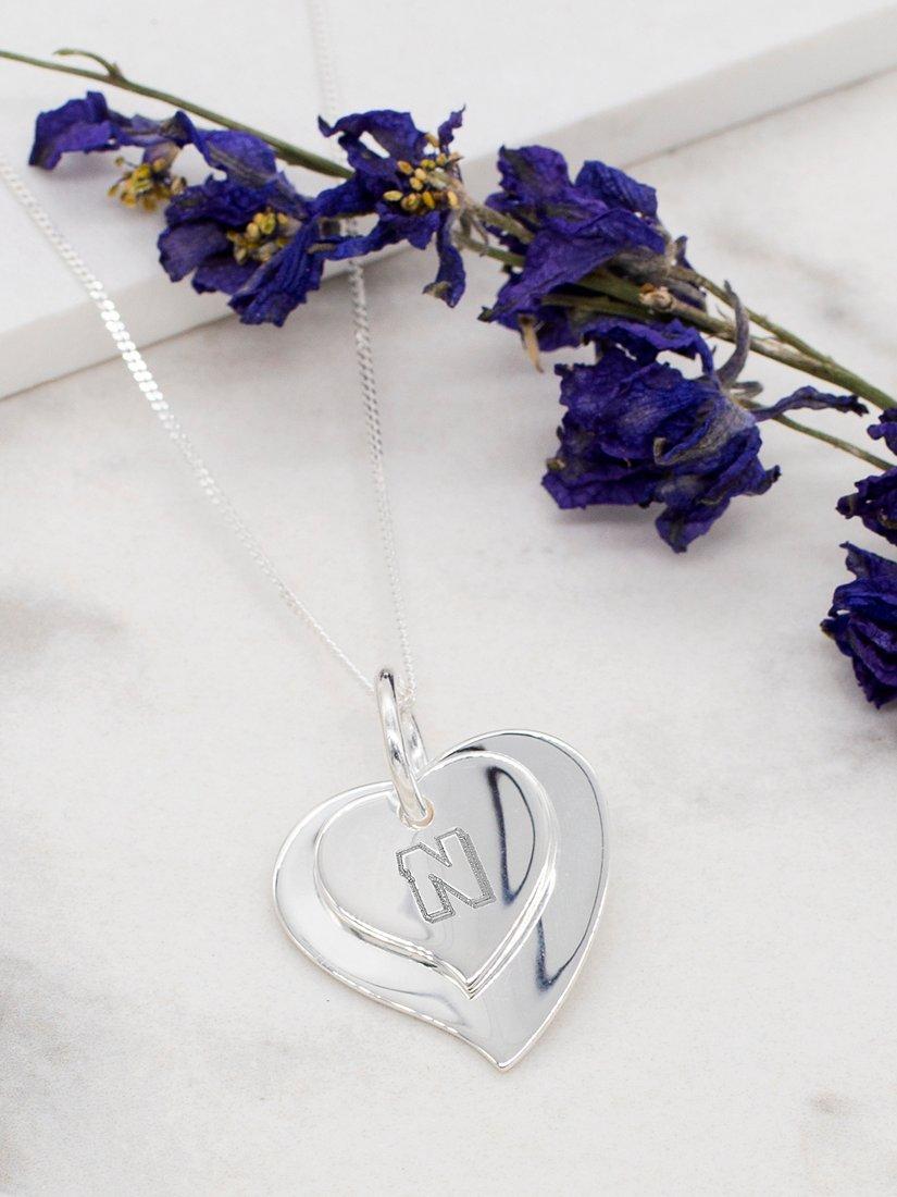 IBB Personalised Sterling Silver Double Heart Necklace, Silver