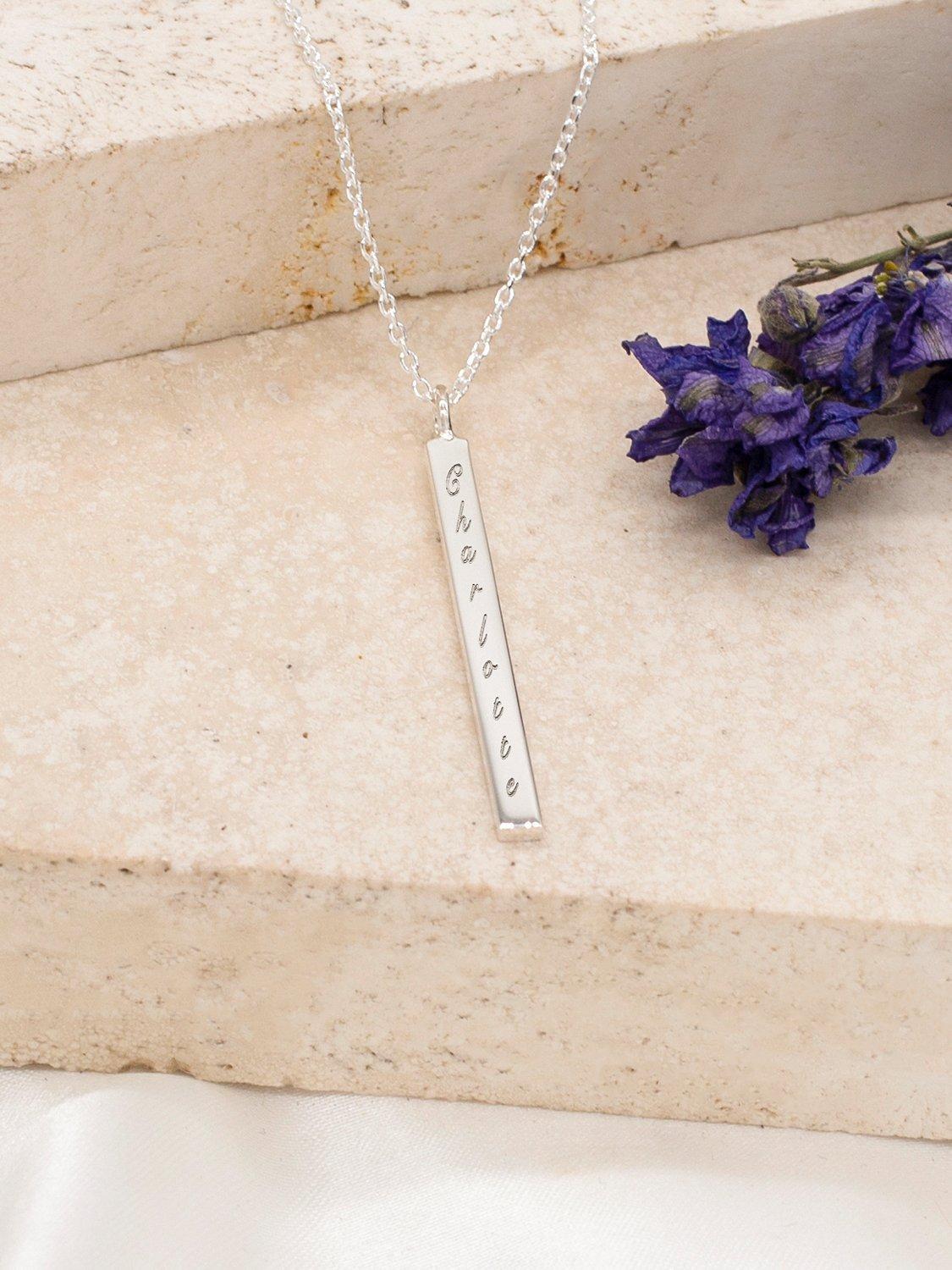 IBB Personalised Vertical Bar Initial Pendant Necklace, Silver