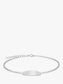 IBB Personalised Sterling Silver Children's Oval ID Belcher Bracelet, Silver, Silver